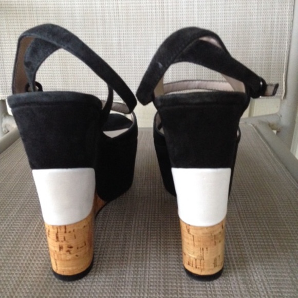 ZARA Black Suede White Cork Platform Wedge Heels - Picture 7 of 9